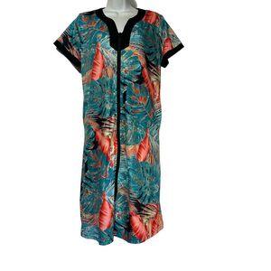 Bloggerlove Tropical Floral House Full Zip Up 3/4 Sleeve Dress Size S